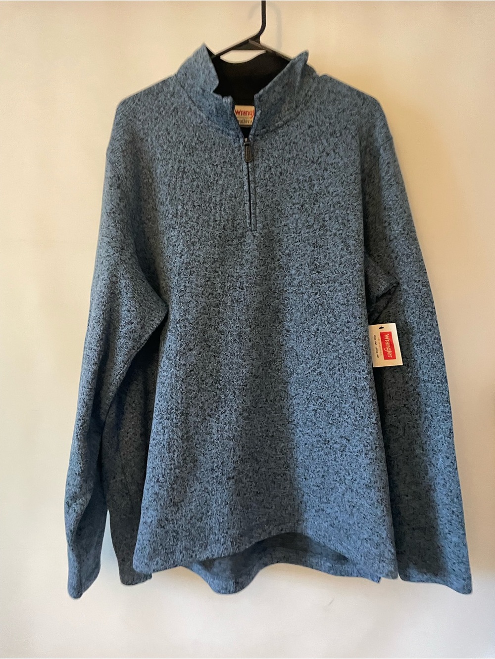 BNWT Wrangler Men's Quarter-Zip Heather Blue And Black Sweater Size LG